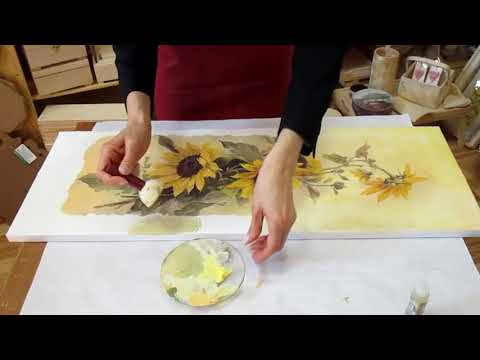 Видео: Декупаж на холсте с рисовой бумагой и 3D гелем-пастой.