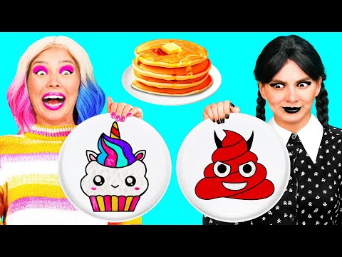 Видео: Творческий Челлендж с Блинчиками с Уэнсдей Аддамс | Съедобная Битва от Funny Funny