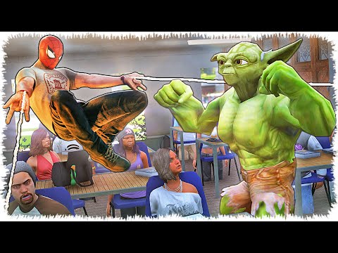 Видео: Оқушы өрмекші адам Йода Халктан таяқ жеді (GTA V)