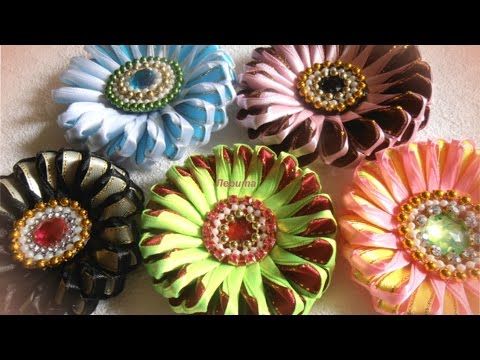 Видео: Зефирки канзаши цветы из лент, мастер класс, лепесток"слойка"