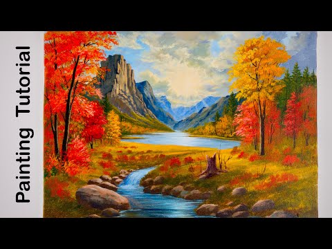Видео: Как нарисовать осенний закат в горах | Мастер-класс по акриловой живописи