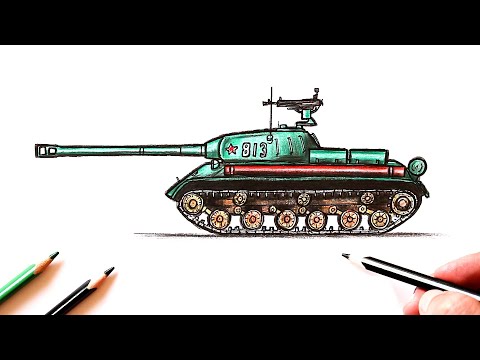 Видео: Как нарисовать тяжёлый Танк ИС 3 | Рисунок танка карандашами