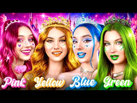Видео: Розовая vs Желтая vs Голубая vs Зеленая Девушка! Королевский Челлендж За Корону