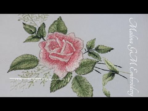 Видео: Вышивка гладью : Роза шелком 