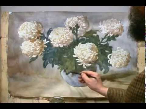 Видео: Цветы акварелью 02   Рисуем Белые Хризантемы Акварель Андрияка С Н