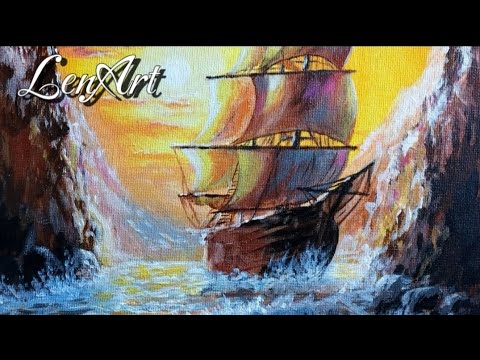 Видео: Как нарисовать корабль и море акрилом/Ship and sea/Relax