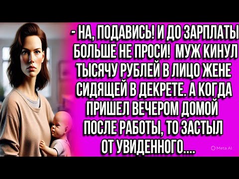 Видео: На, подавись! И до зарплаты больше не проси!  Муж кинул тысячу рублей в лицо жене сидящей в декрете.