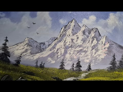 Видео: Горы у водопада — Как рисовать для начинающих — Мокрым по мокрому — Живопись маслом