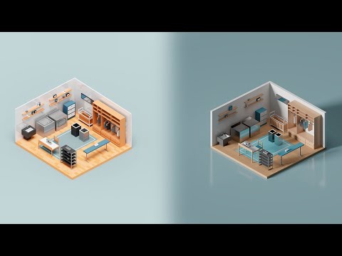 Видео: Изометрический лоуполи интерьер в SketchUp и V-ray | Isometric lowpoly interior SketchUp V-ray