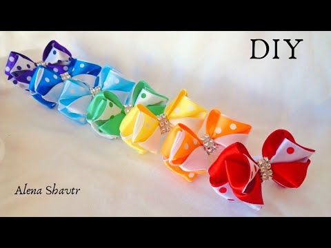 Видео: Маленькие радужные бантики на каждый день 8 см🎀МК🎀Laço de fita🎀Ribbon bow