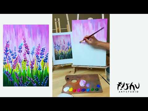 Видео: Рисуване на картина за начинаещи / Лавандулово поле / Home acrylic painting
