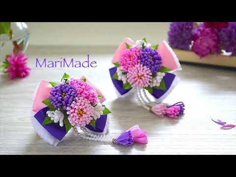 Видео: Бантики с Цветами Резинки для Девочек МК Hair Bows Laço Tutorial