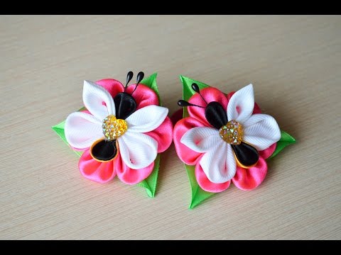 Видео: Резинка для волос Мастер класс из лент бабочки DIY hair ornaments handmade kanzashi Haarschmuck