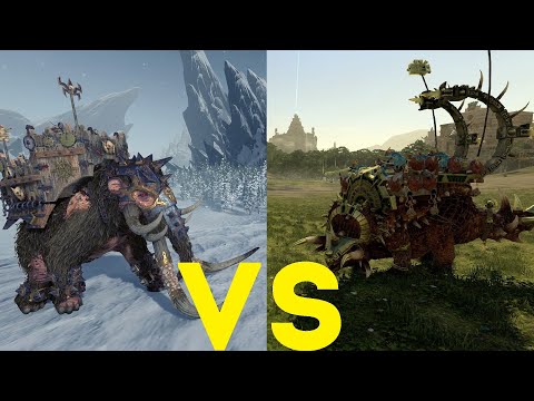 Видео: Боевой мамонт vs Древний стегадон Total War Warhammer 2. тесты юнитов v1.4.0.