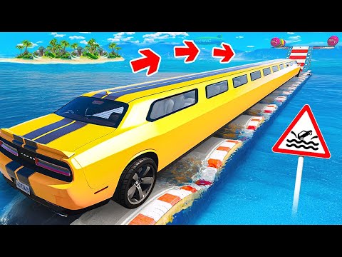 Видео: ПРОЕХАЛ ВОДНЫЕ КОЧКИ НА ГИГАНТСКОМ САМОМ ДЛИННОМ ЛИМУЗИНЕ DODGE CHALLENGER В ГТА 5