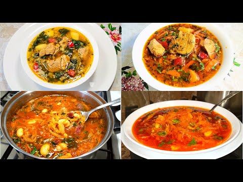 Видео: БОРЩ - 4 Безумно ВКУСНЫХ рецепта! Один вкуснее другого! Красный борщ, зеленый, с мясом, постный!