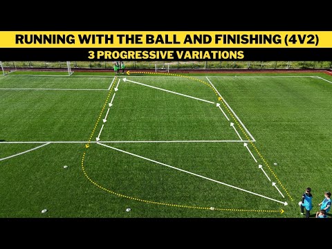 Видео: Бег с мячом и завершение (4v2) | 3 прогрессивные вариации | U7 U8 U9