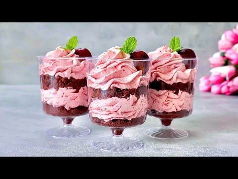 Видео: Вишневый десерт в стаканчиках без выпечки. Оно будет таять во рту! Легко и Вкусно!
