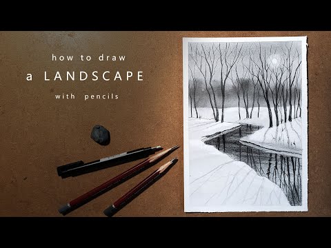 Видео: Как нарисовать зимний пейзаж | how to draw a winter landscape