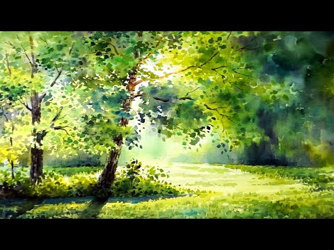 Видео: "Осеннее утро" Акварельная пейзажная живопись