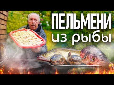 Видео: ПЕЛЬМЕНИ с СУДАКОМ в РЫБНОМ БУЛЬОНЕ, в КАЗАНЕ на КОСТРЕ. УХ ВКУСНОТИЩА !!!