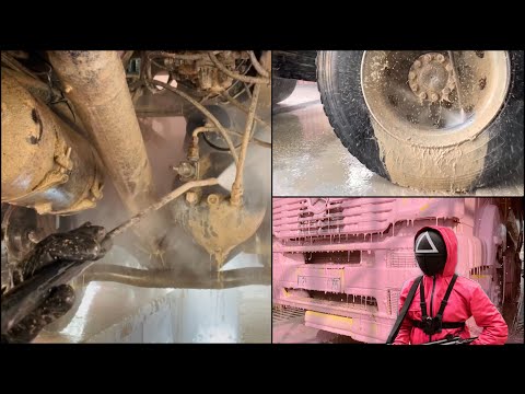 Видео: Грязная игра! Как помыть грузовик Muddy розовой пеной #squidgame? #wash #asmr