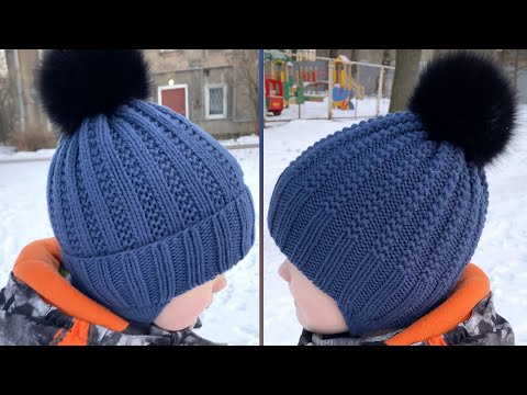 Видео: Шапка спицами узором платочная резинка #twix_hat