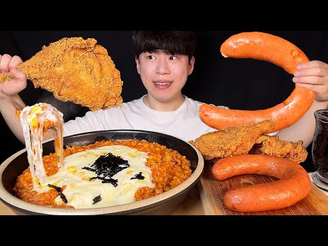 Видео: СУБ) Корейский кукурузный сыр, ризотто булдак, колбаса колбаса и жареная курица мукбанг асмр