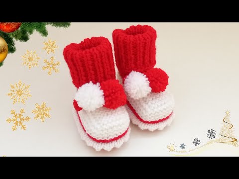 Видео: пинетки сапожки спицами новогодние. подошва 13см. часть3/3