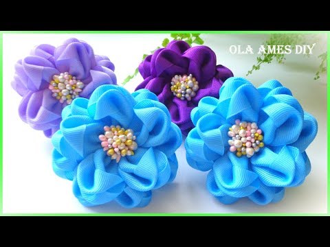 Видео: Канзаши/Цветы из репсовой ленты/DIY Grosgrain Ribbon Flowers/Flor de Fita de Gorgurão/Ola ameS DIY