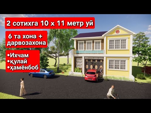 Видео: 2 сотих ерга  10х11 метрлик ихчам уй,  6 та хона + дарвозахона