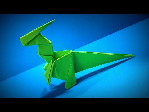 Видео: Оригами динозавр. Как сделать бумажный динозавр Parasaurolophus Бумажные поделки