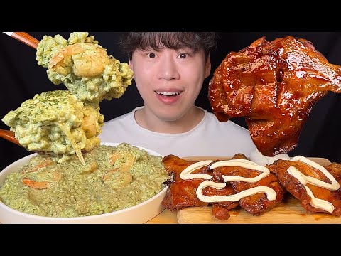 Видео: SUB) Базиликовое сливочное ризотто и ямайский куриный мукбанг asmr
