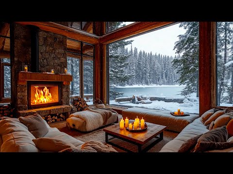 Видео: Атмосфера уютной зимней хижины ❄️ Красивый снежный пейзаж, потрескивание камина и расслабляющая форт