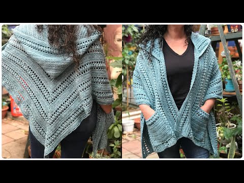 Видео: Урок вязания крючком шали с капюшоном и карманом «Джульетта» (для правшей)