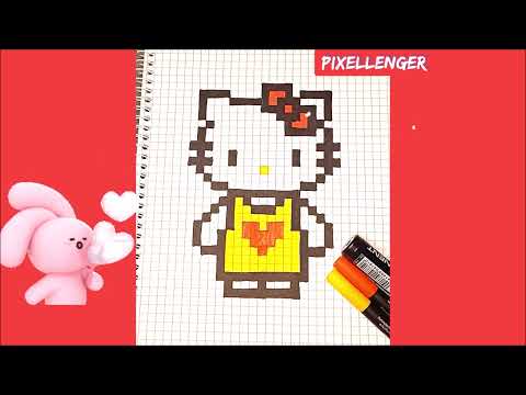 Видео: Hello Kitty Как рисовать по клеточкам Котёнка Китти Простые рисунки How to Draw Cat Pixel Art