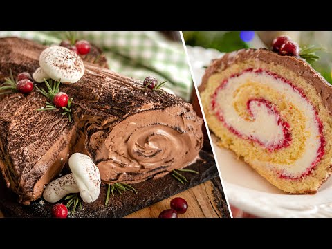 Видео: Новогодний торт РОЖДЕСТВЕНСКОЕ ПОЛЕНО | бисквитный рулет Bûche de Noël | десерт Yule Log