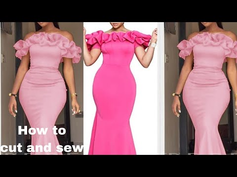 Видео: Как сшить платье-бюстье силуэта «русалка» с открытыми плечами и оборками / выкройка для начинающи...