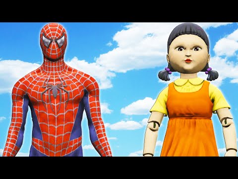 Видео: игра человек-паук против кальмара (гигантская кукла)