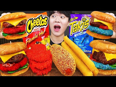 Видео: ASMR MUKBANG | гамбургер, Сырная палочка, Огненная лапша, хотдог рецепт блюда принимать пищу