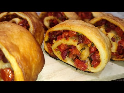 Видео: Рулетики из слоёного теста!🍅🥩