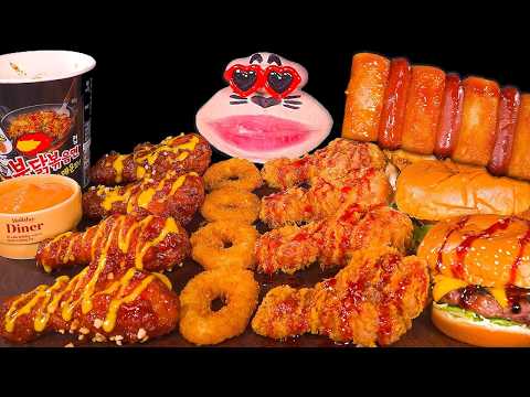 Видео: Курица, бургеры и острая куриная лапша в изобилии! ASMR Mukbang Eating Show!