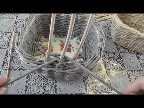 Видео: Ажурная ручка для корзины. Плетение из газет