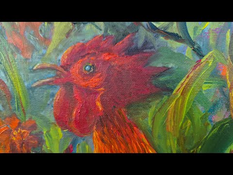 Видео: Яскрава картина . Півень. Олійні фарби.  Малюю в Канаді)