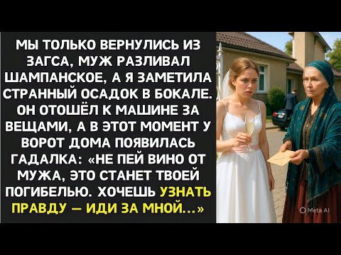 Видео: После ЗАГСа у ворот дома появилась гадалка: Не пей шампанское! Муж хочет тебя отравить ради денег!