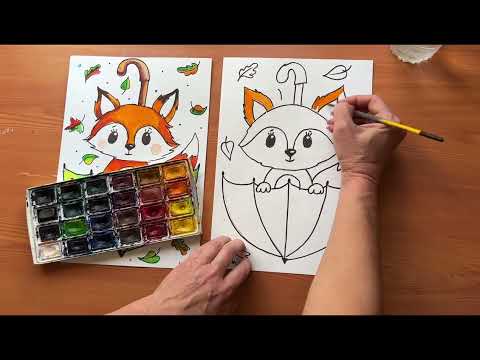 Видео: Рисуем лисенка акварелью! Видео для самых маленьких художников