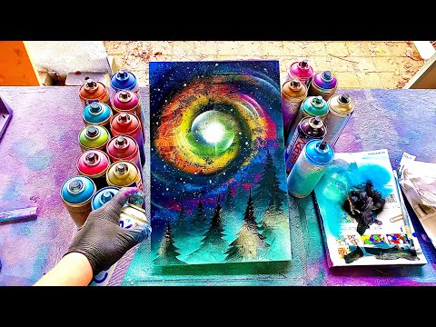 Видео: Радужная туманность над лесом, аэрозольная краска, рисунок от Skech