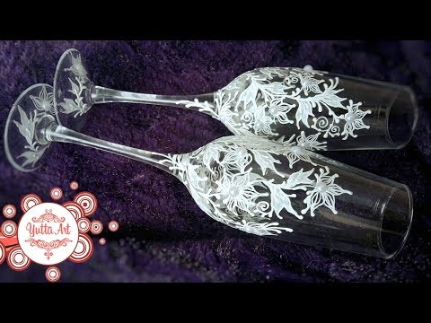 Видео: Изящные свадебные бокалы. Цветочный декор с имитацией жемчуга. Мастер класс от Ютты Арт.