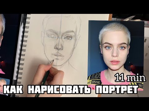 Видео: Как рисовать портрет девушки в анфас по фото-полный процесс от начала и до конца.