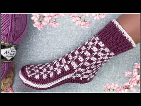 Видео: Красивые СЛЕДКИ-НОСОЧКИ на 2-х спицах. МК для начинающих.
